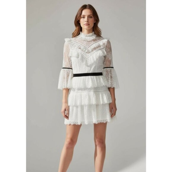 Self-Portrait White Fine Lace Mini Dress NWOT - Size XS - Picture 1 of 9
